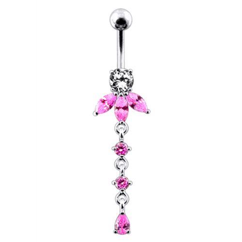 Titanium navel ring, Hazel pink dangling navel ring