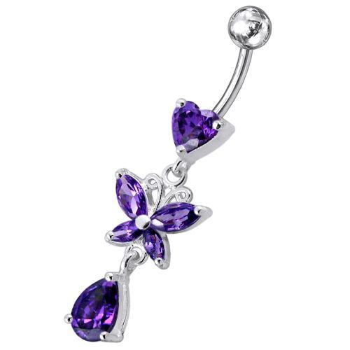 Titanium navel ring, Elena - graceful purple butterfly navel ring