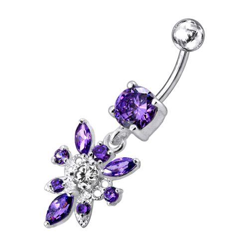 Titanium navel ring, Eliana purple navel ring with dangling decoration