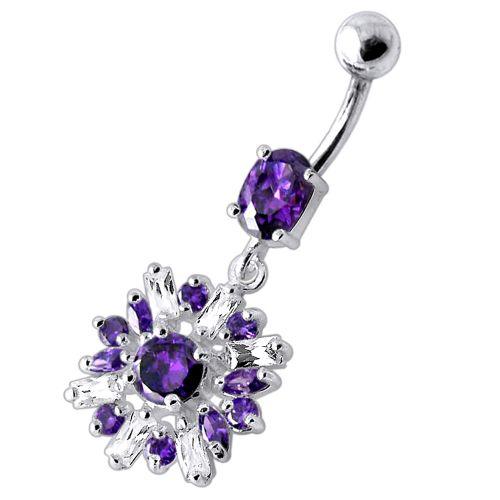 Titanium navel ring, Finley purple navel ring with dangling decoration