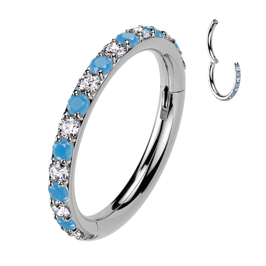 Piercing ring 1.2mm, Titanium Hoop Blue CZ -titanium clicker