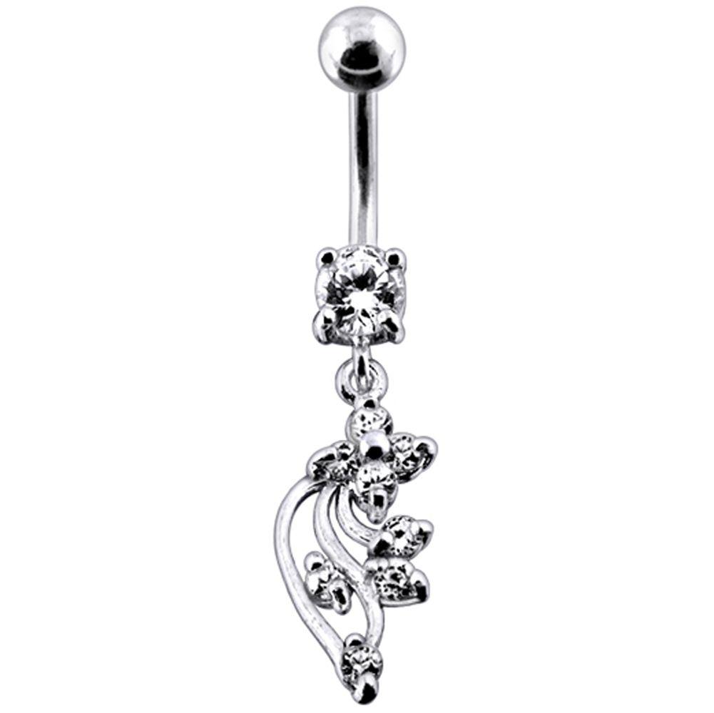 Titanium navel ring, Cheri -clear stone dangling navel ring