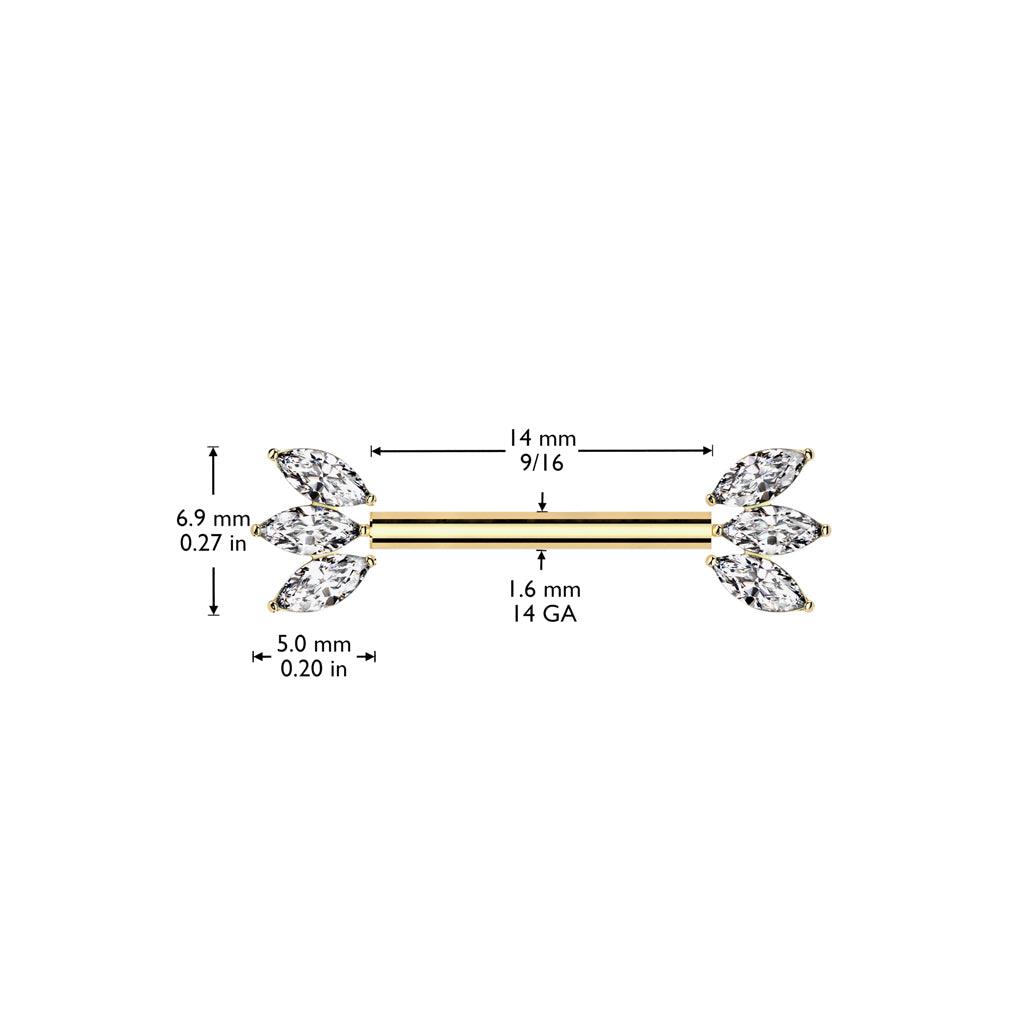 Nipple jewelry, Glam Titanium Barbell -titanium push in stud (gold)