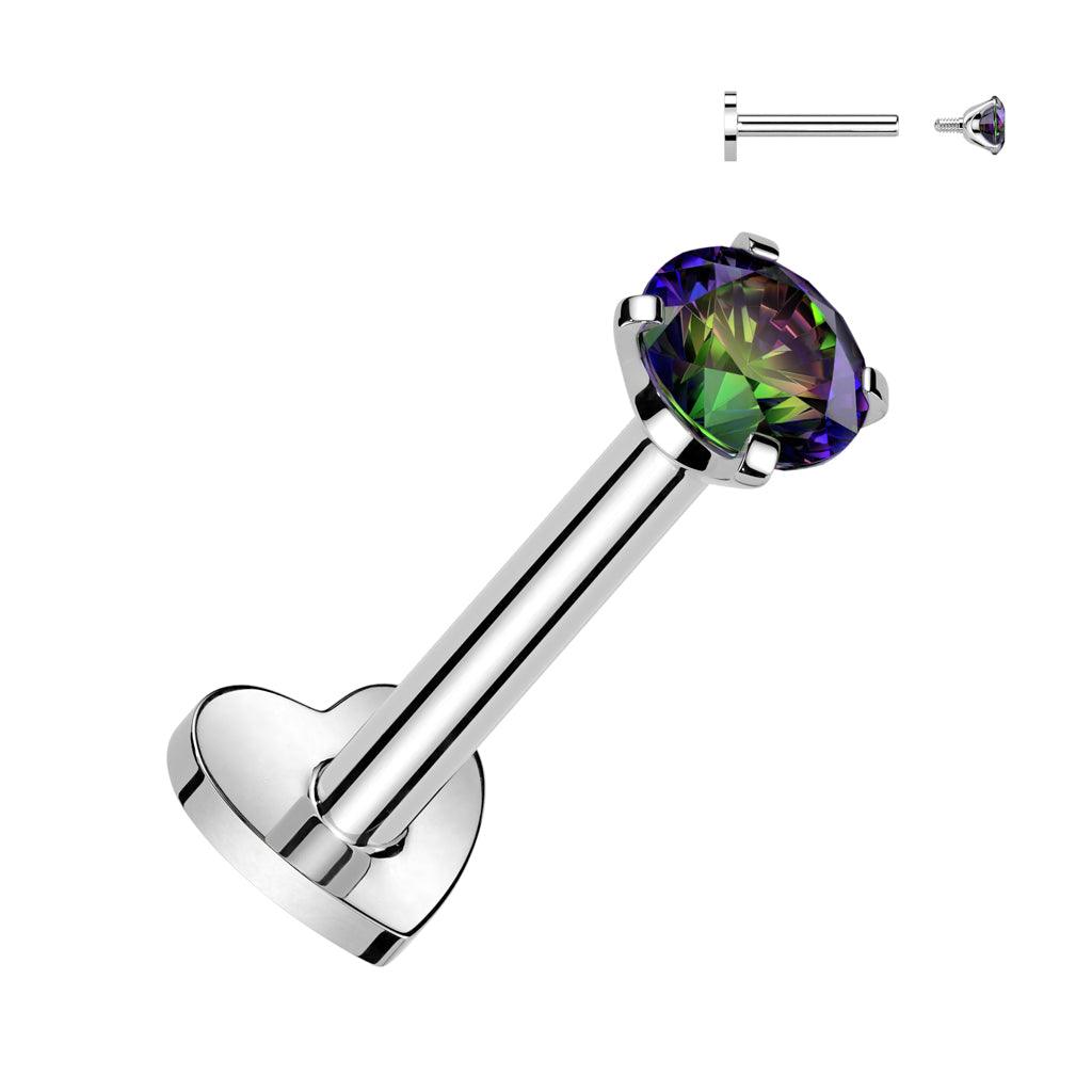 Titanium cartilage jewelry / tragus jewelry, CZ Top in Multicolor with Heart Base