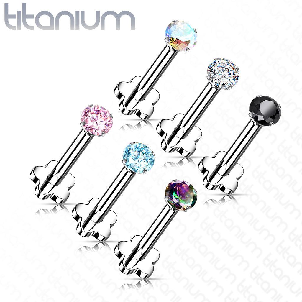 Titanium cartilage jewelry / tragus jewelry, CZ Top in Pink - push in labret