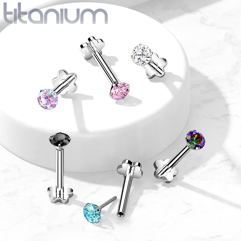 Titanium cartilage jewelry / tragus jewelry, CZ Top in Pink - push in labret