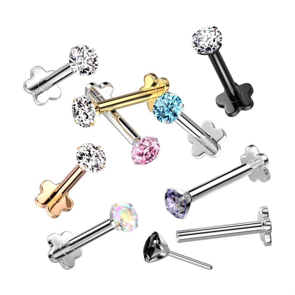 Titanium cartilage jewelry / tragus jewelry, CZ Top in Pink - push in labret