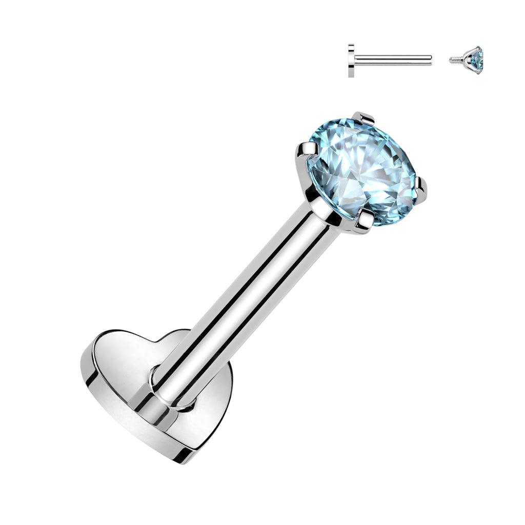 Titanium cartilage jewelry / tragus jewelry, CZ Top in Turqoise with Heart Base