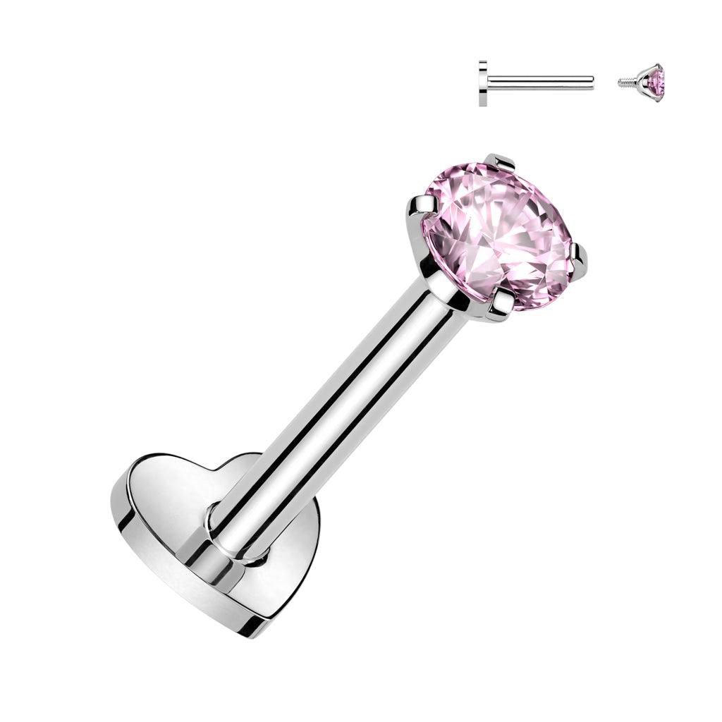 Titanium cartilage jewelry / tragus jewelry, CZ Top in Pink with Heart Base