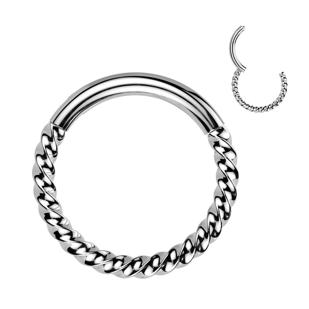 Piercing ring 1.2mm, Silver Titanium Braided Hoop -titanium clicker