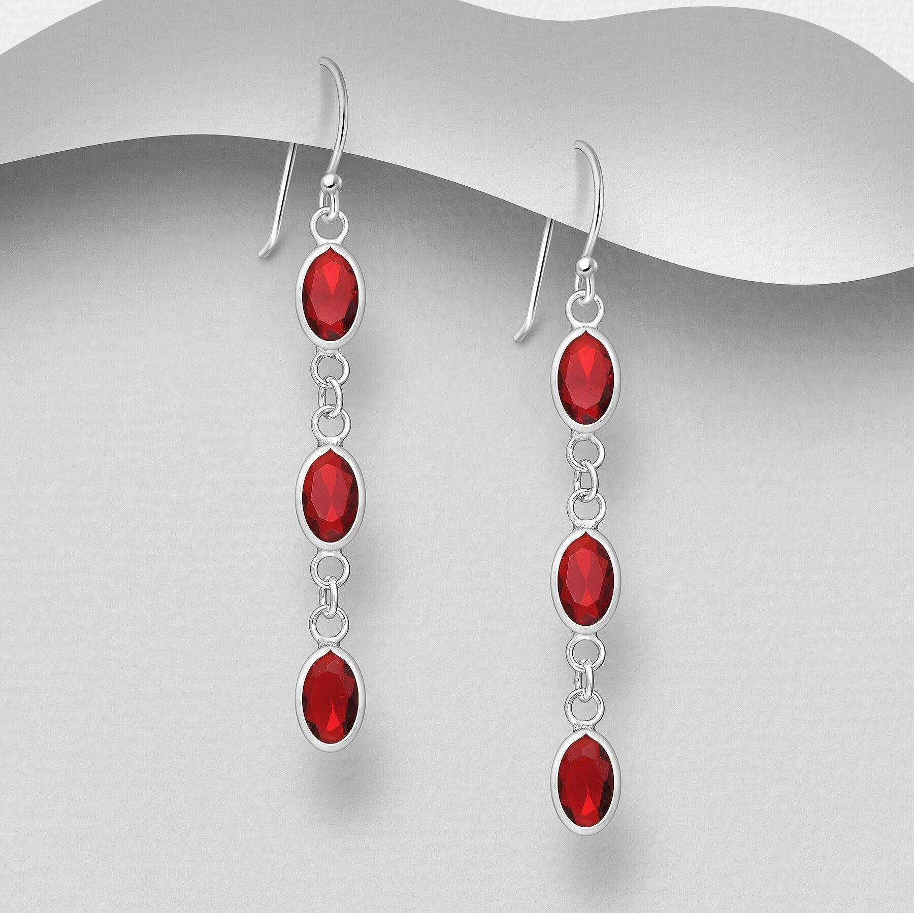 PREMIUM COLLECTION | Amelia red dangling silver earrings 