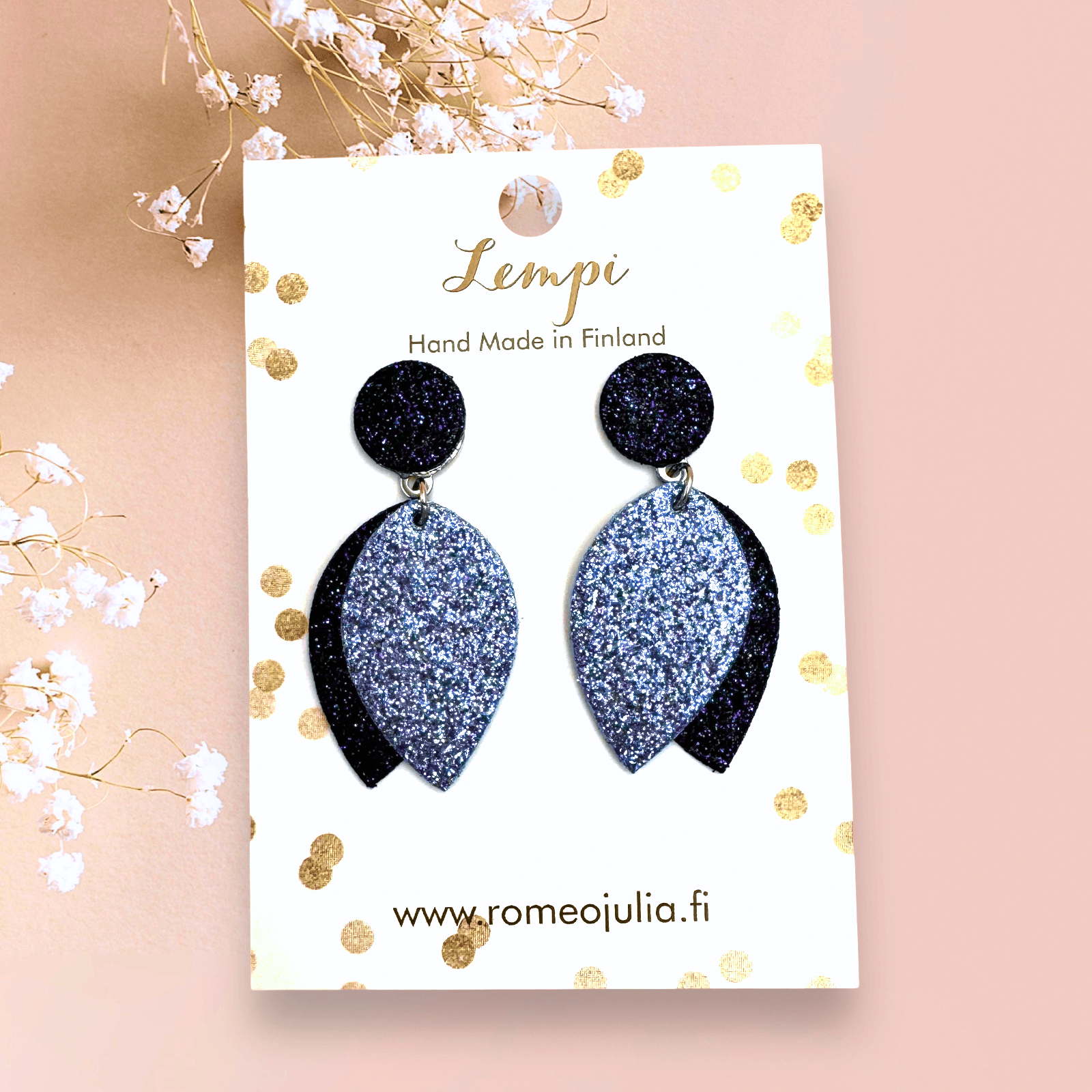 LEMPI® earrings, Bud (blue-light blue glitter)