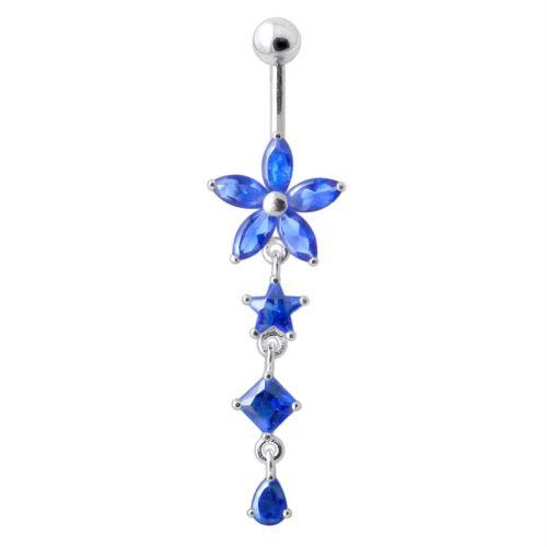 Titanium belly button ring, Jordyn -dark blue dangling belly button ring 