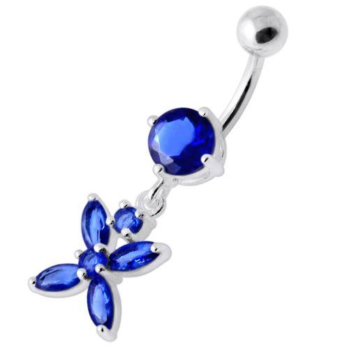 Titanium navel ring, Jocelyn blue navel ring with dangling decoration 