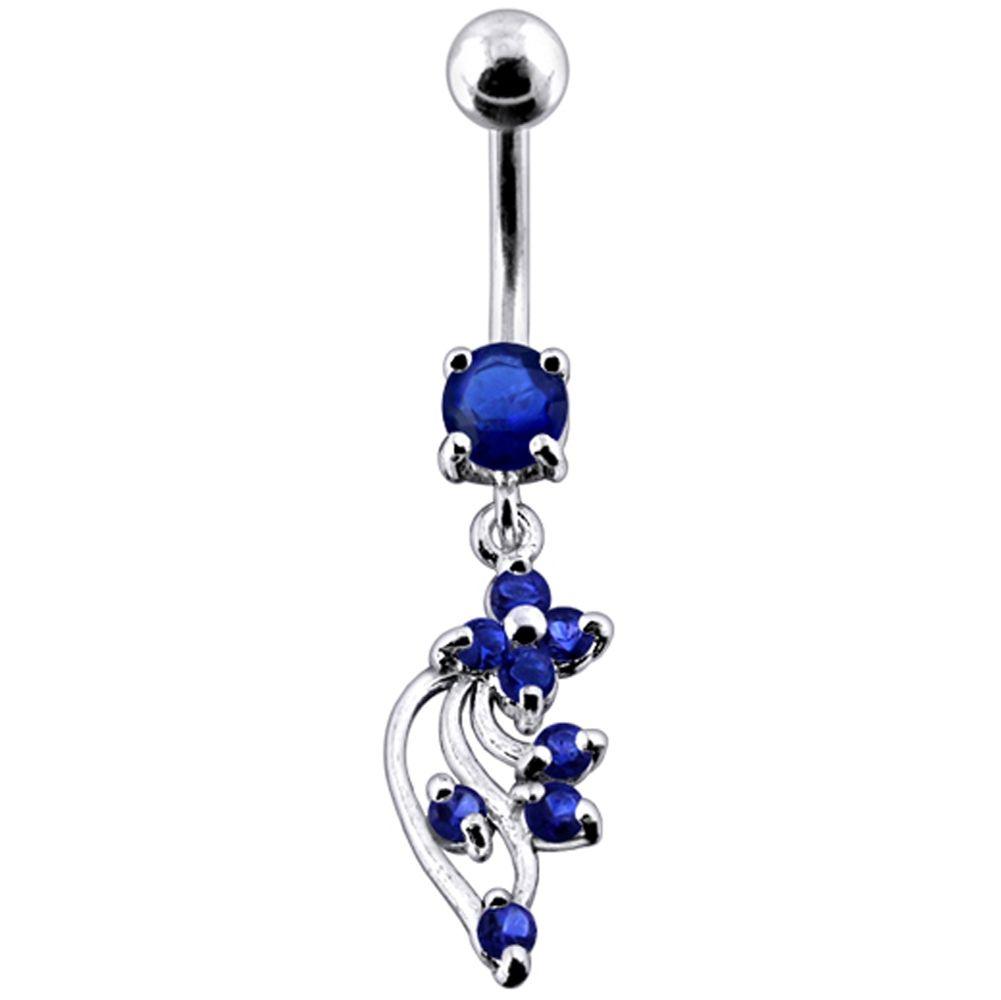 Titanium navel ring, Cheri -dark blue dangling navel ring