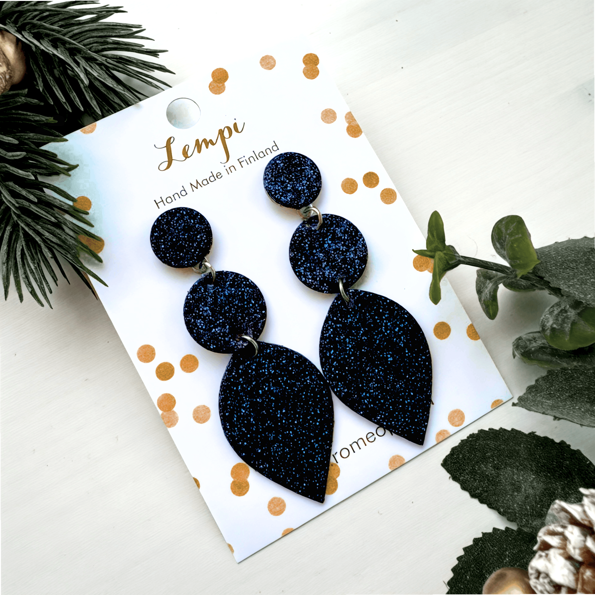 LEMPI® earrings, Armi (midnight blue glitter)