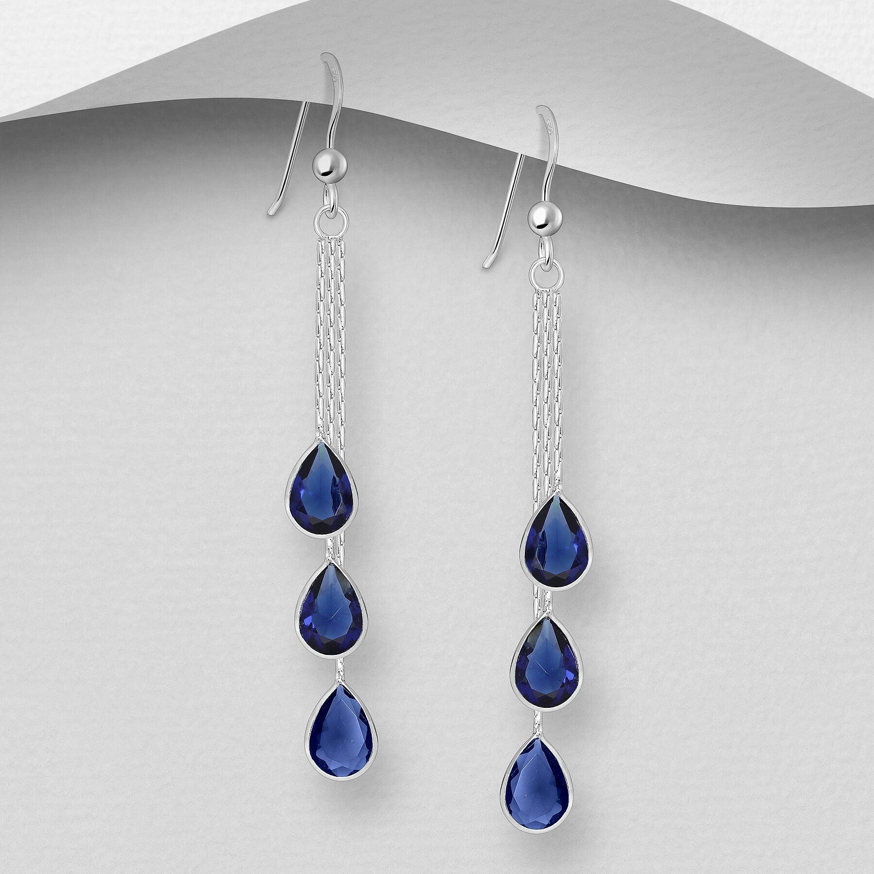 PREMIUM COLLECTION | Felicia blue dangling silver earrings 