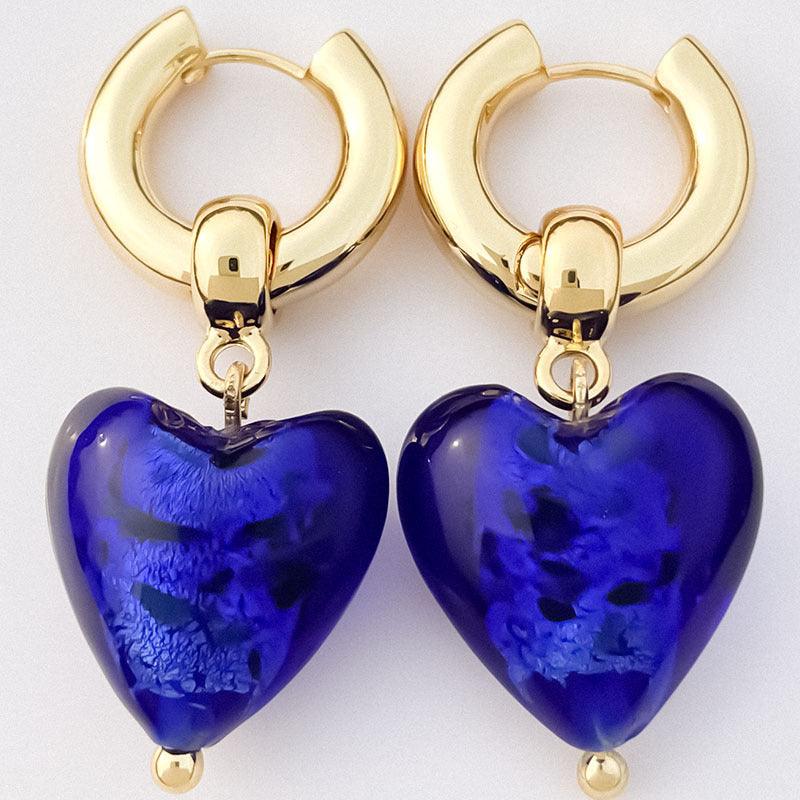 FRENCH RIVIERA | Murano Heart Blue Glass Earrings