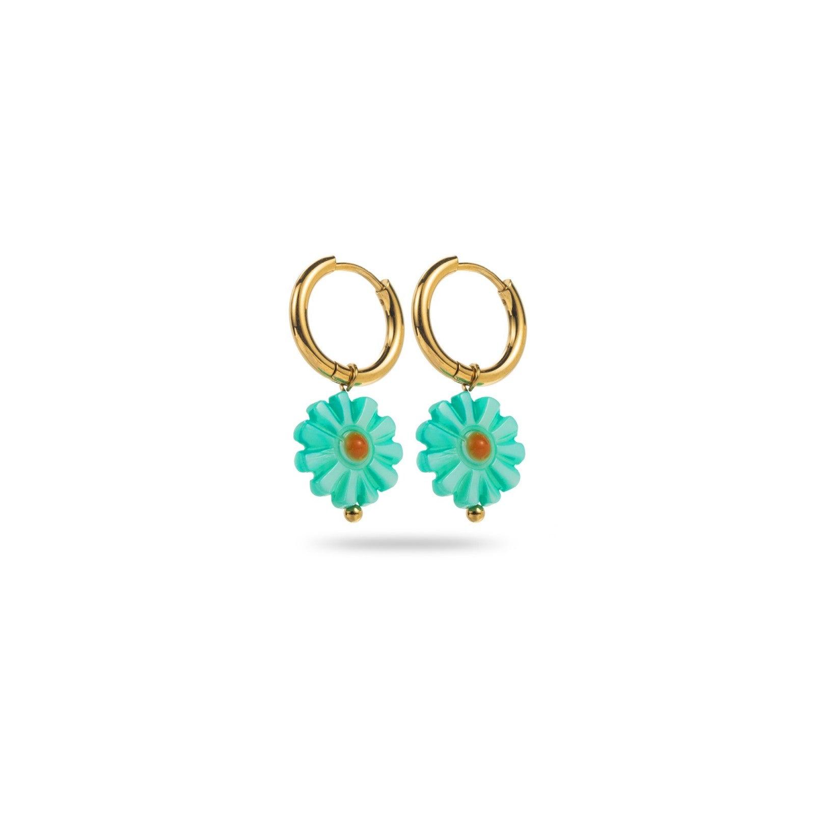 FRENCH RIVIERA | Julie surgical steel rings with flowers (dark turquoise)