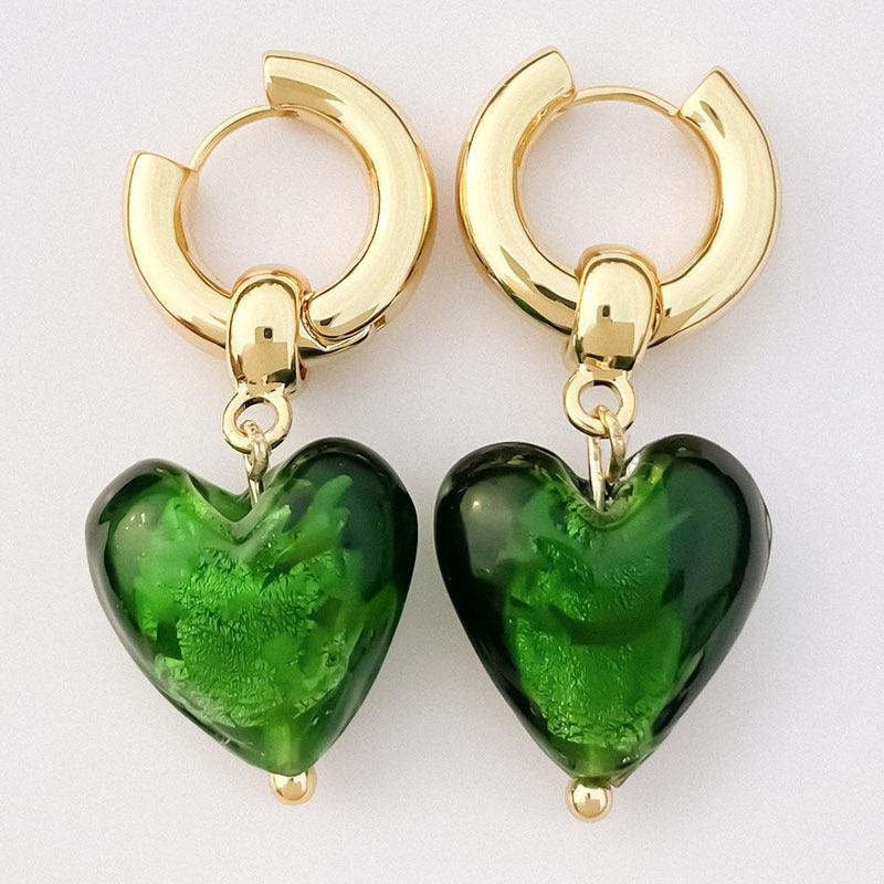 FRENCH RIVIERA | Murano Heart green glass heart earrings