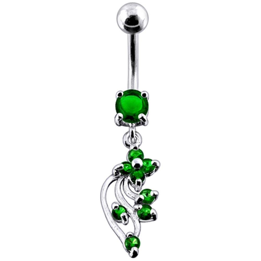 Titanium navel ring, Cheri - emerald green dangling navel ring