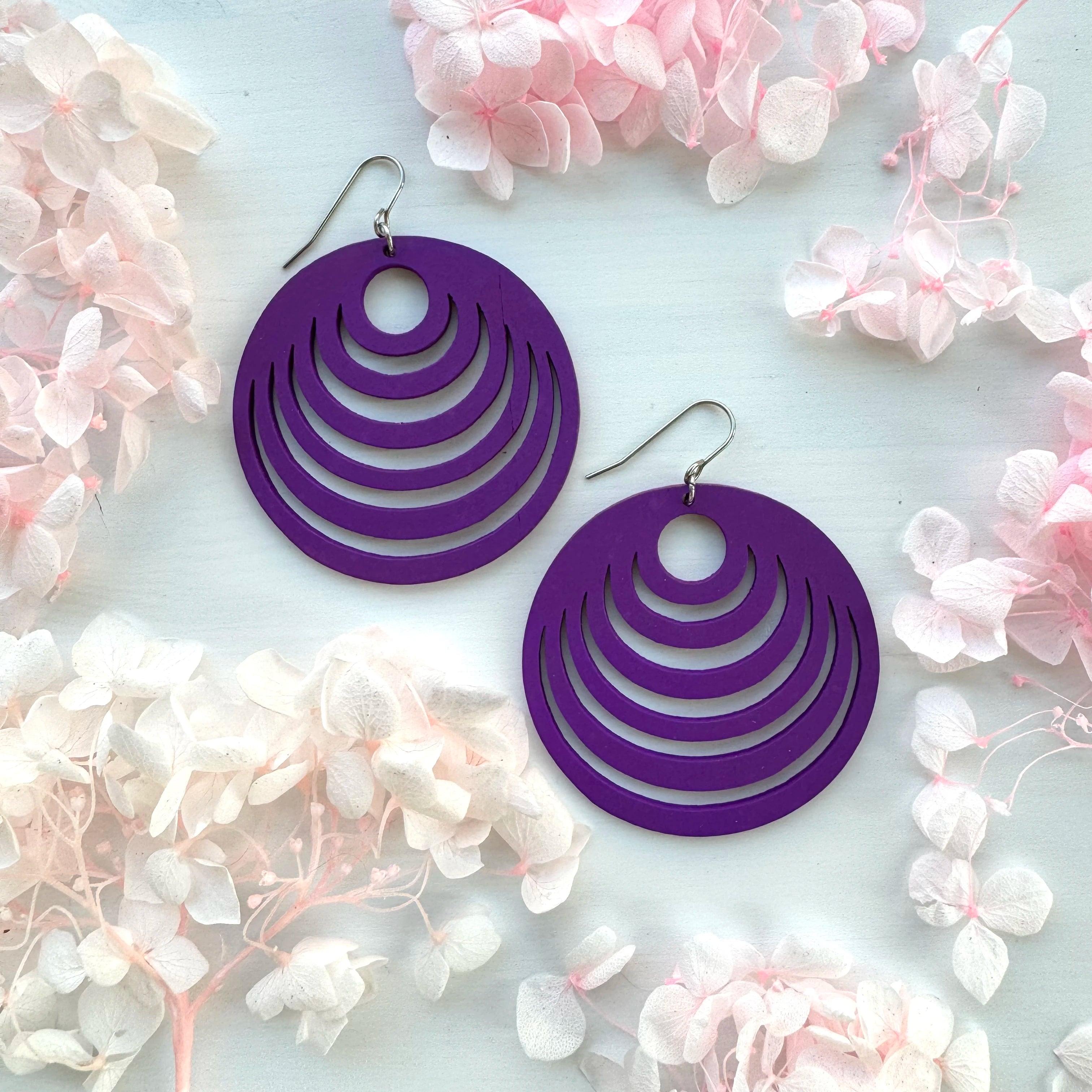 Wooden earrings, Berries -purple round wooden earrings