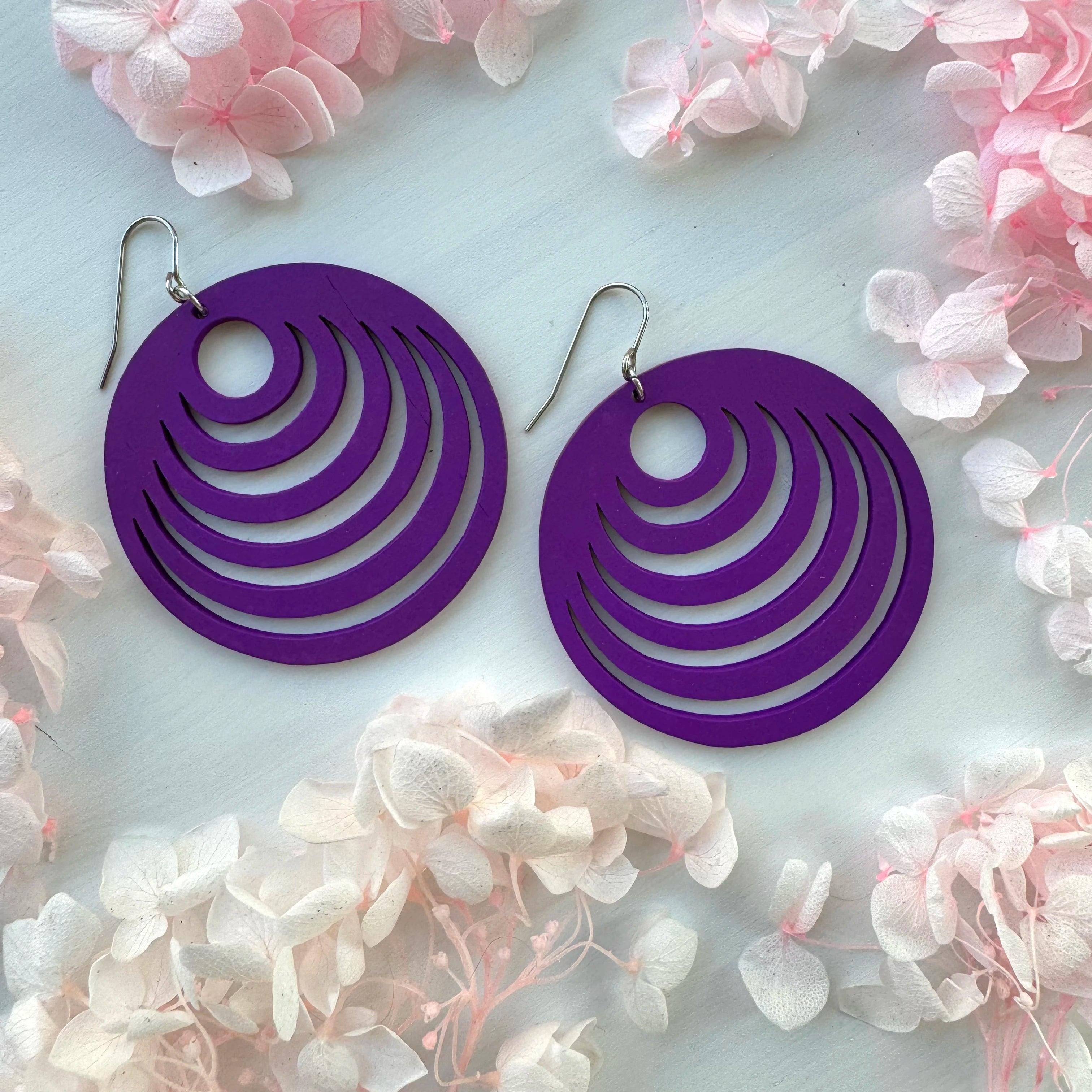 Wooden earrings, Berries -purple round wooden earrings