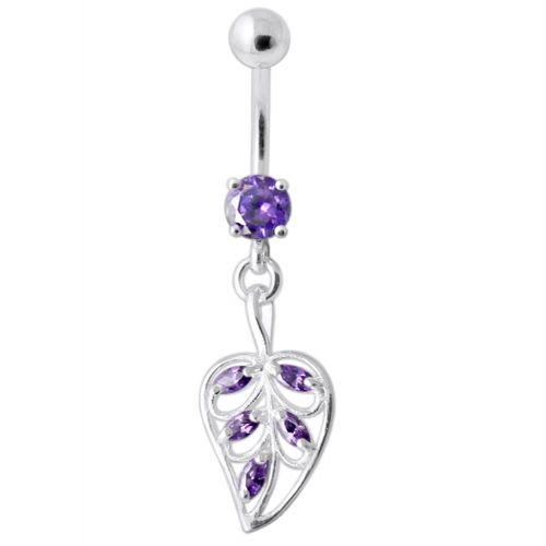 Titanium navel ring, purple navel ring with Magnolia leaf decoration 