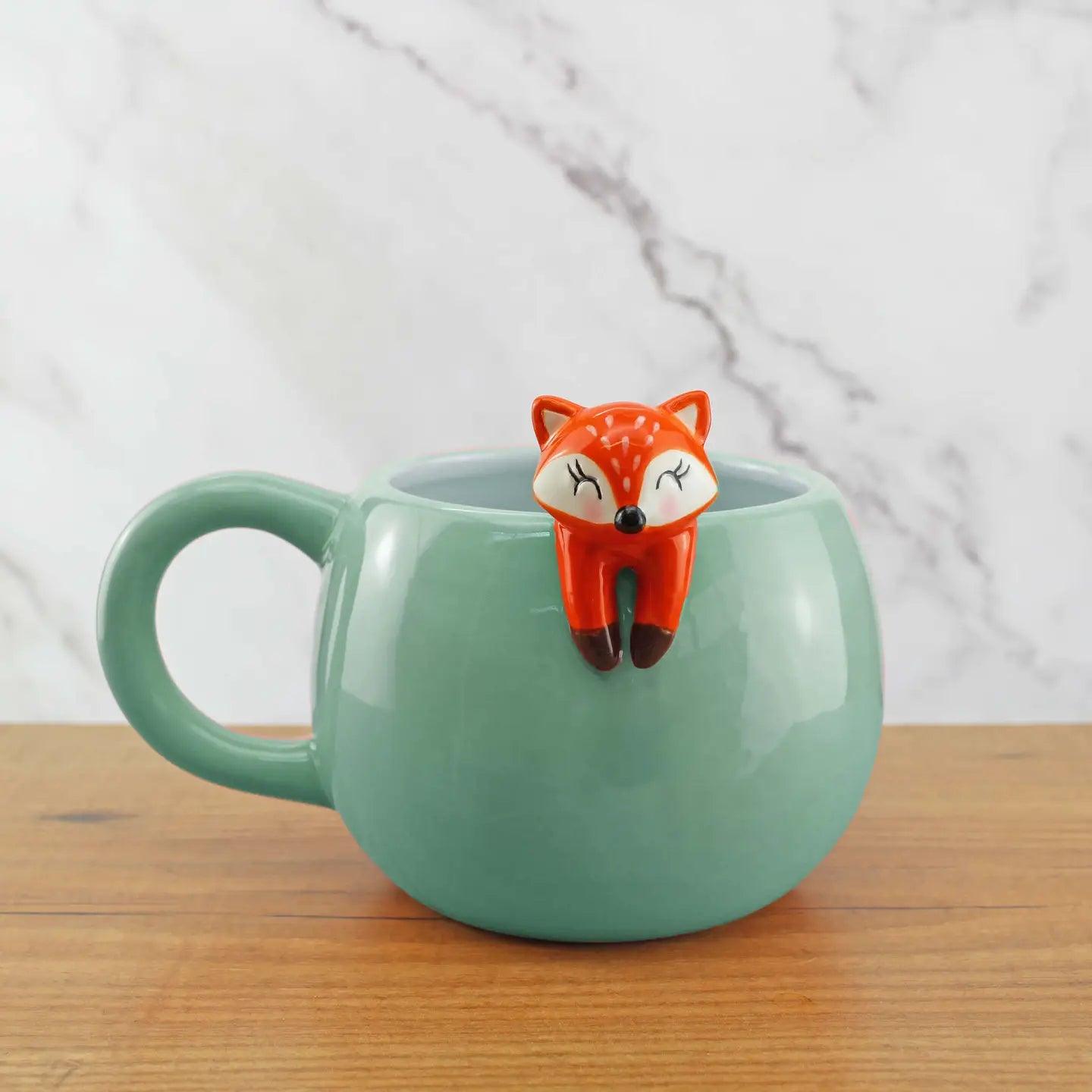 Mug, Sleepy Fox - turquoise fox mug