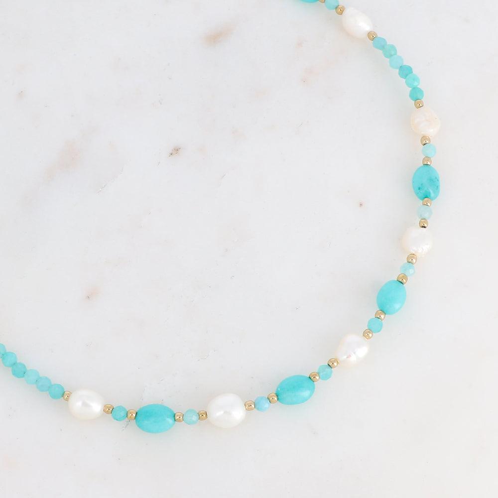 BOHM PARIS | Collier Fayanna -turquoise natural stone necklace with pearl