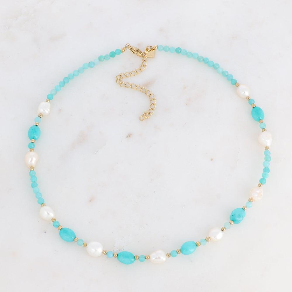 BOHM PARIS | Collier Fayanna -turquoise natural stone necklace with pearl