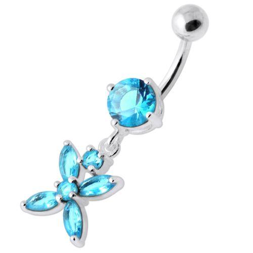 Titanium navel ring, Jocelyn turquoise navel ring with dangling decoration 