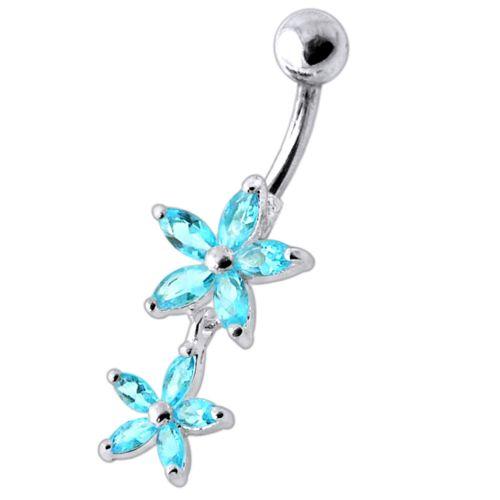 Titanium navel ring, Destiny - graceful turquoise flower navel ring