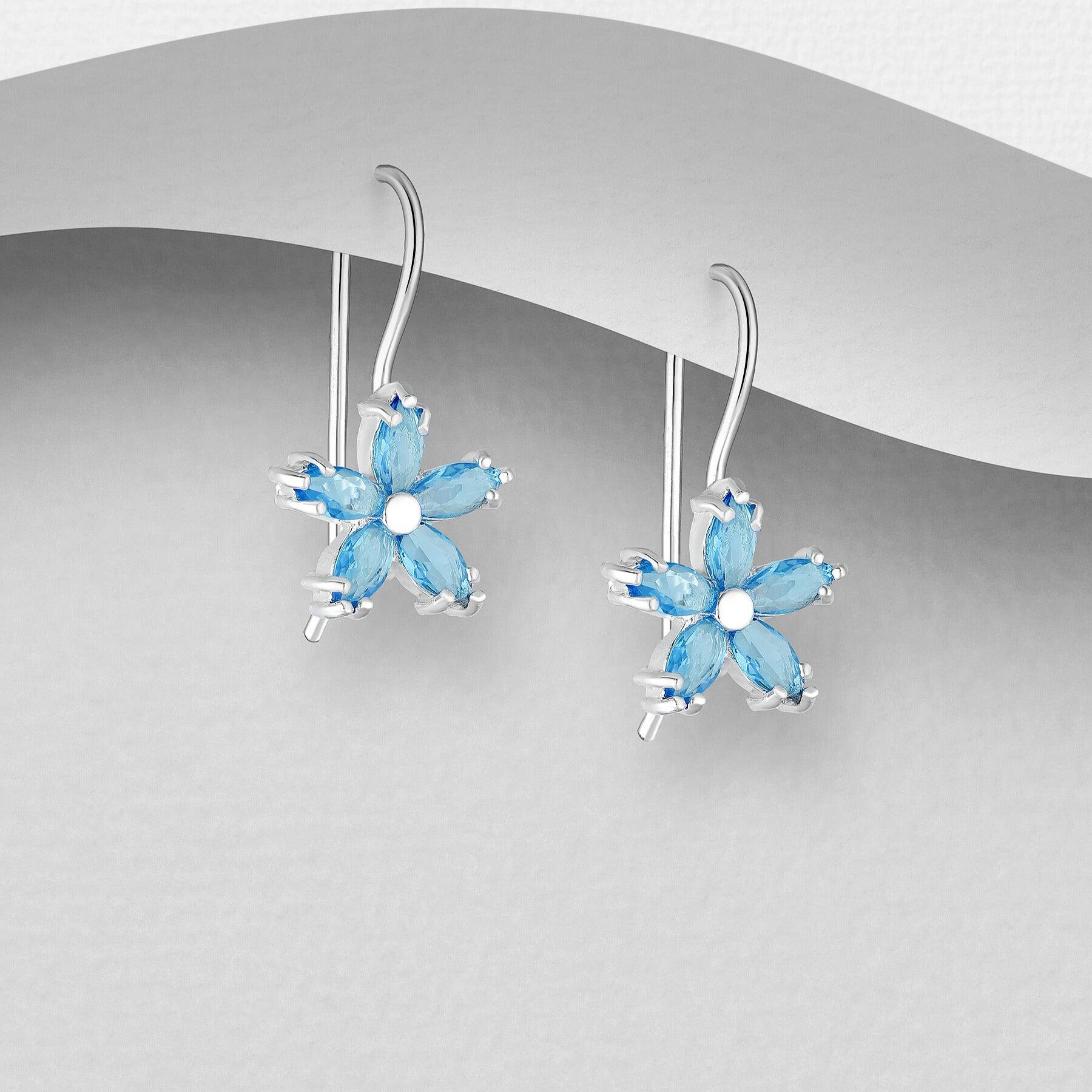 PREMIUM COLLECTION | Flora turquoise silver earrings with flower decorations 