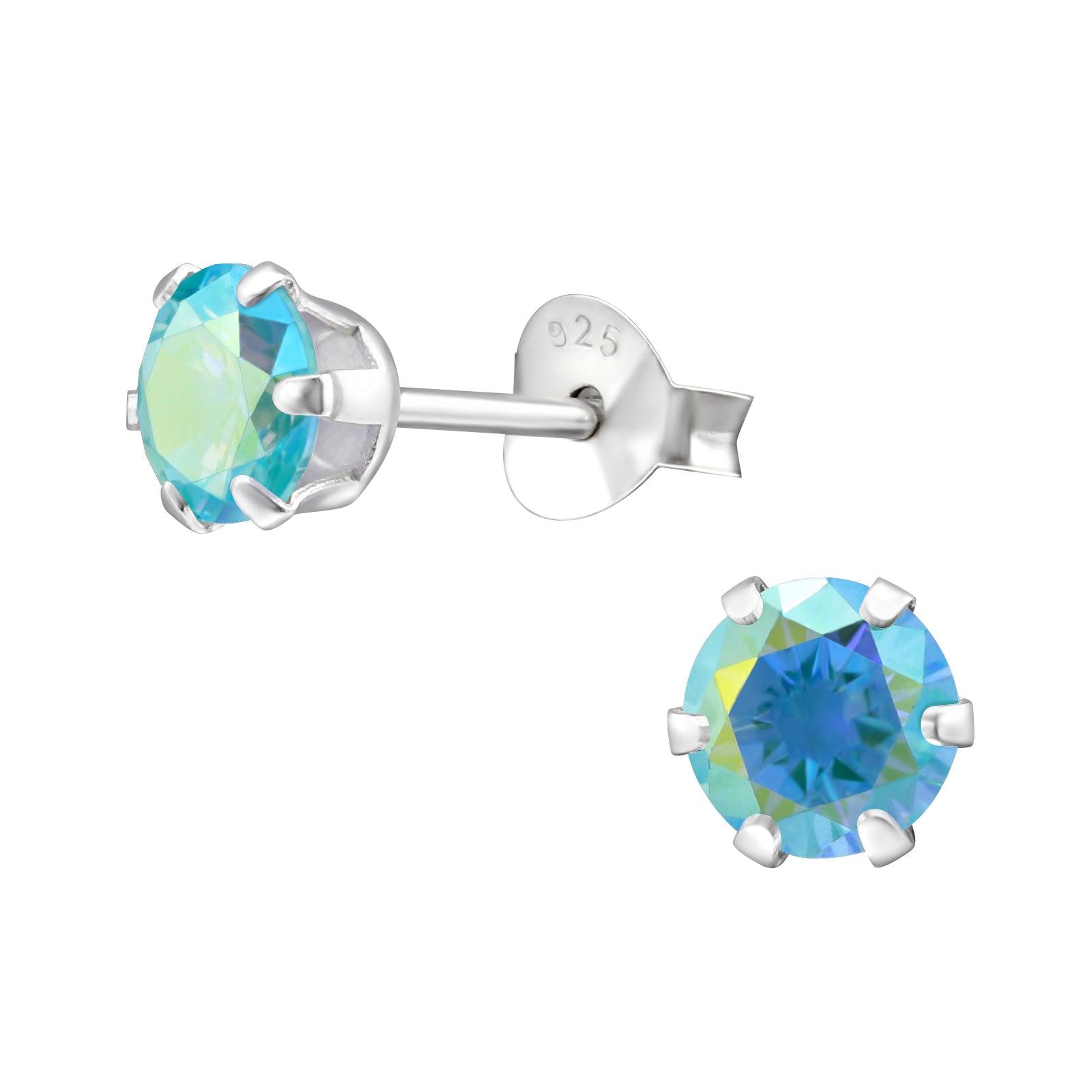 Silver buttons, Debra turquoise round crystal buttons