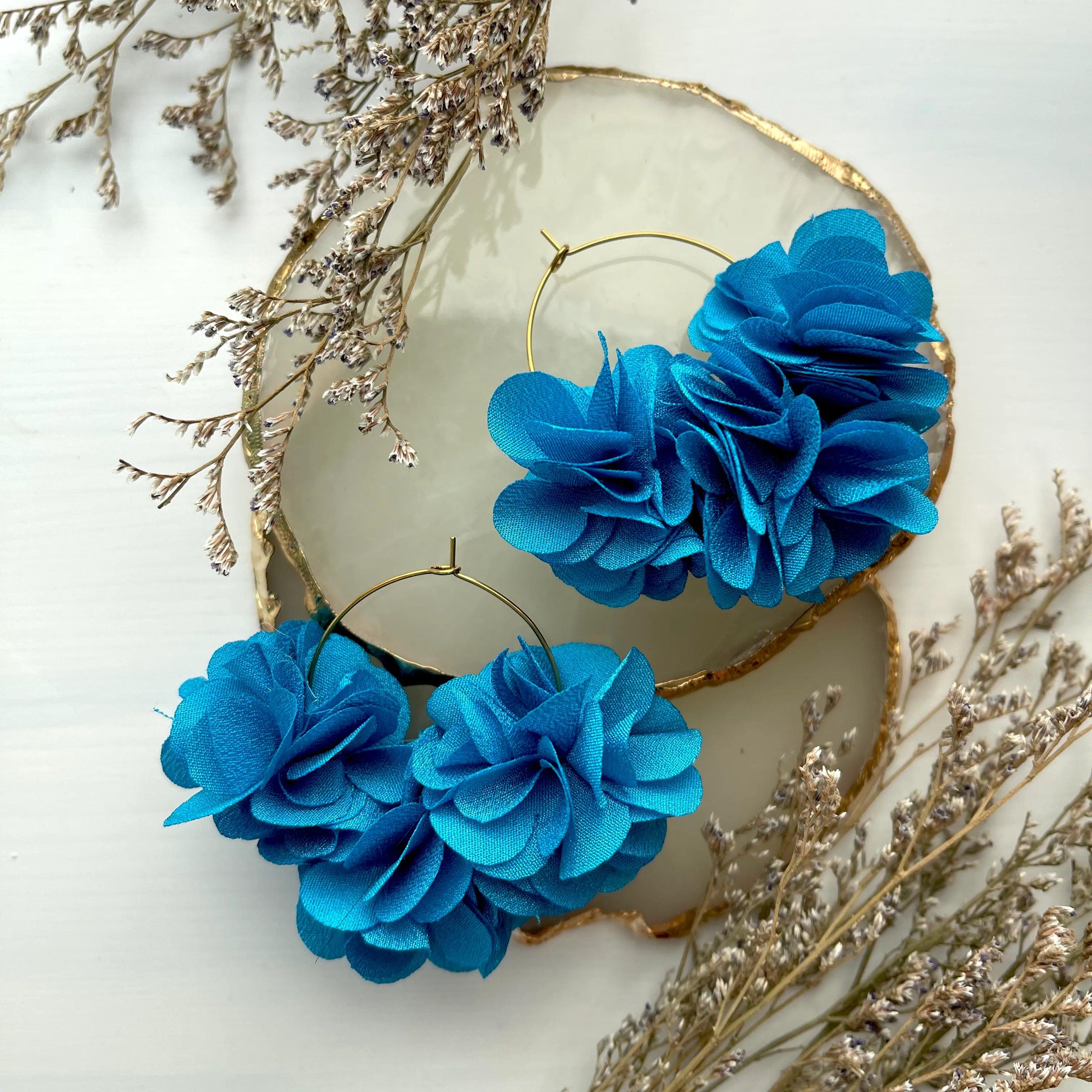 Earrings, FRENCH RIVIERA|Jasmine flower earrings (turquoise)