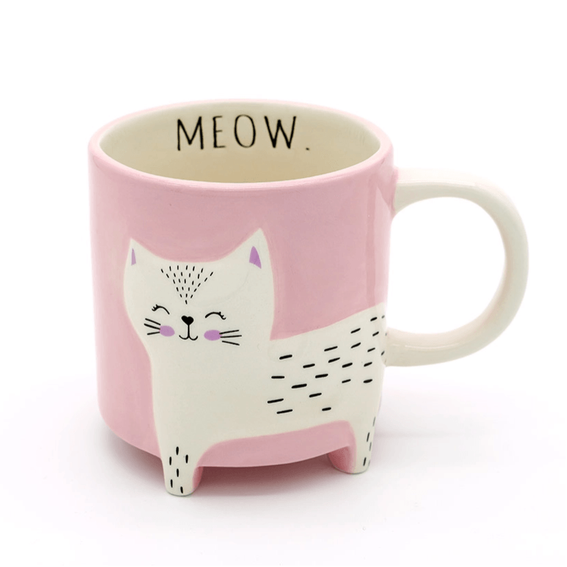 Mug, Meow Kitty - pink cat mug with text