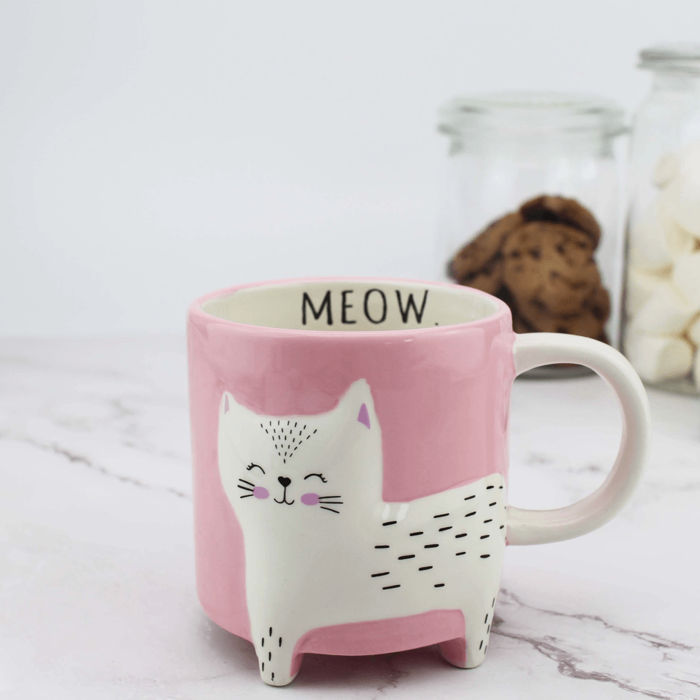 Mug, Meow Kitty - pink cat mug with text