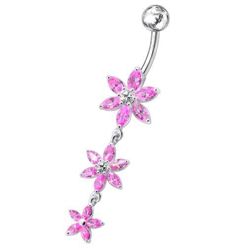 Titanium navel ring, Savannah pink flower navel ring