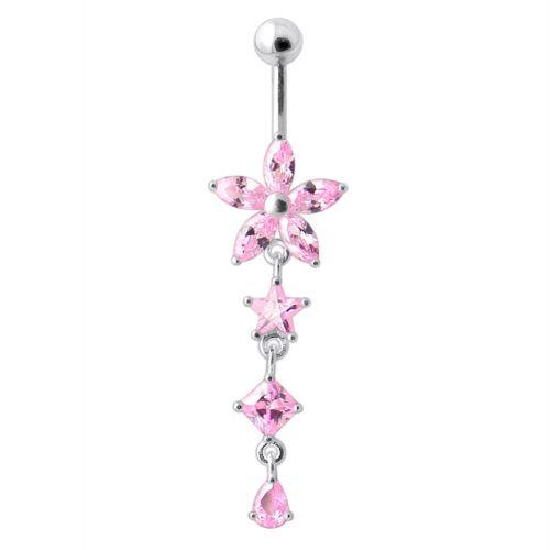 Titanium belly button ring, Jordyn pink dangling belly button ring 