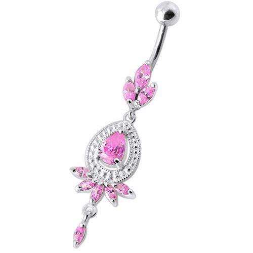 Titanium navel ring, Jasmine pink teardrop navel ring