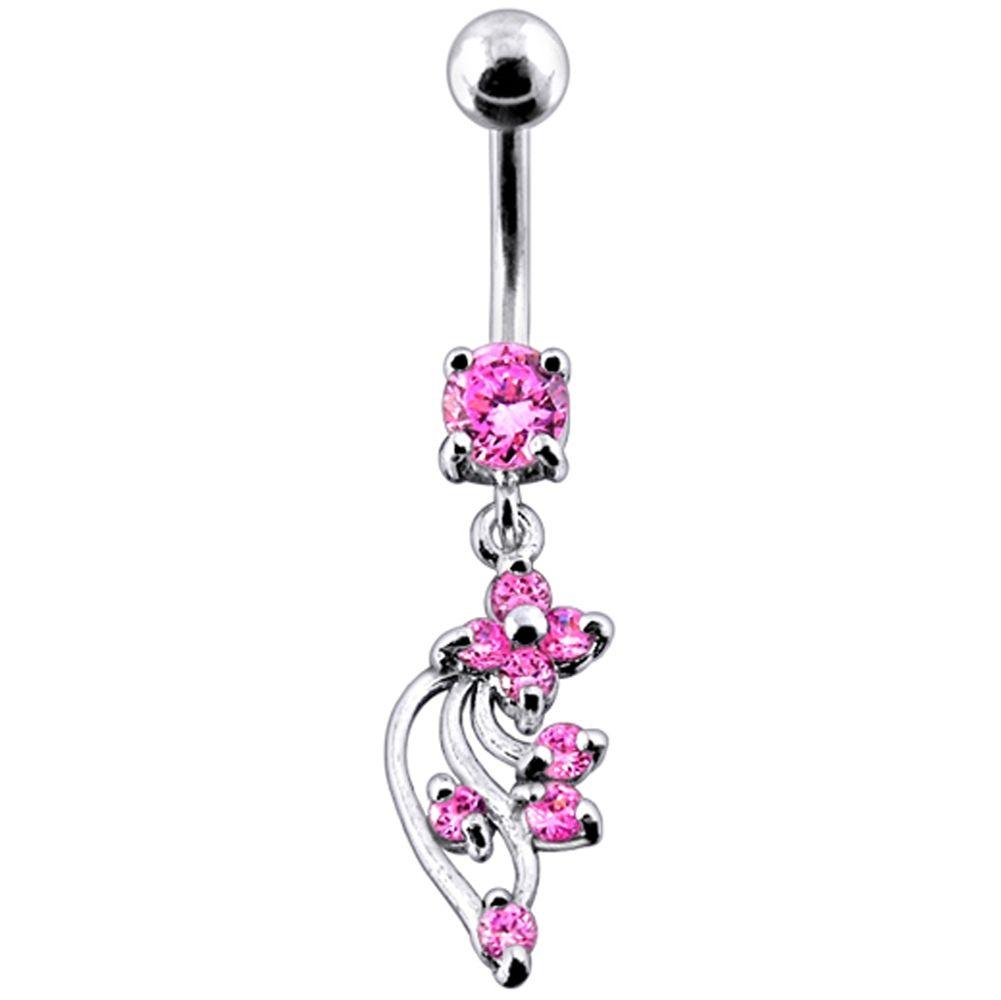 Titanium navel ring, Cheri pink dangling navel ring