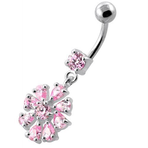 Titanium navel ring, Amanda - pink dangling navel ring