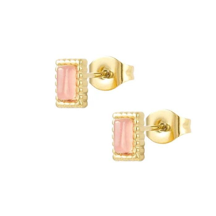 FRENCH RIVIERA | Jill Surgical Steel Natural Stone Studs (Pink)