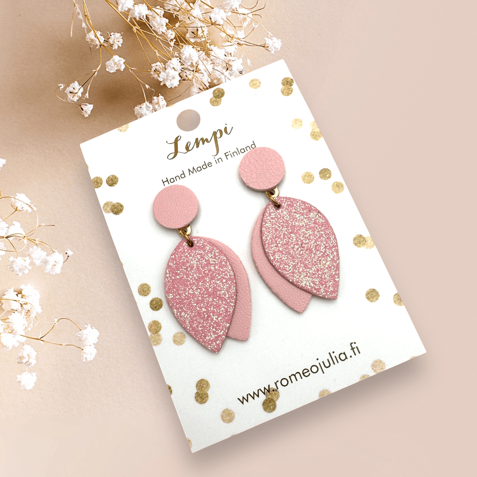 LEMPI® earrings, Bud (pink glitter)