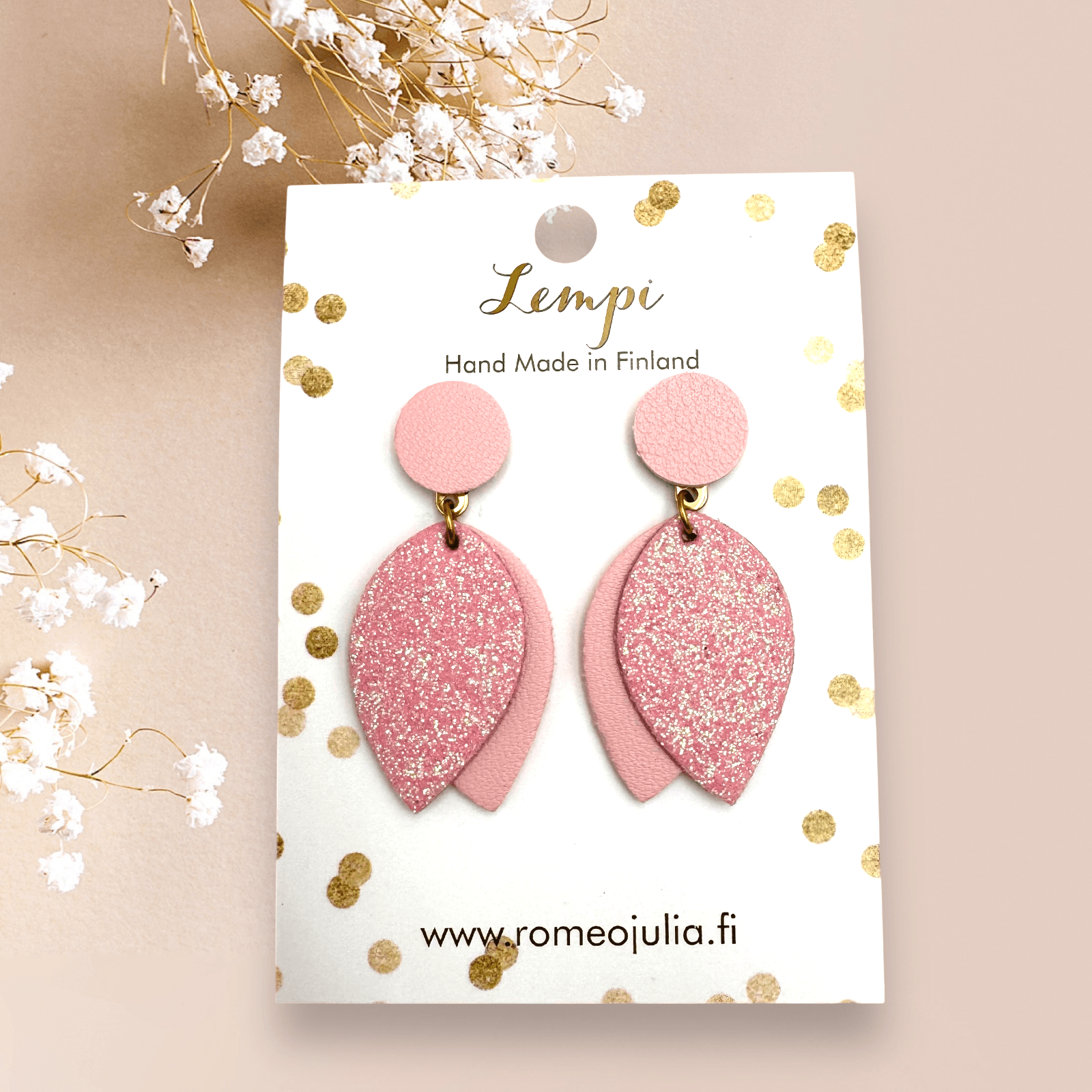 LEMPI® earrings, Bud (pink glitter)