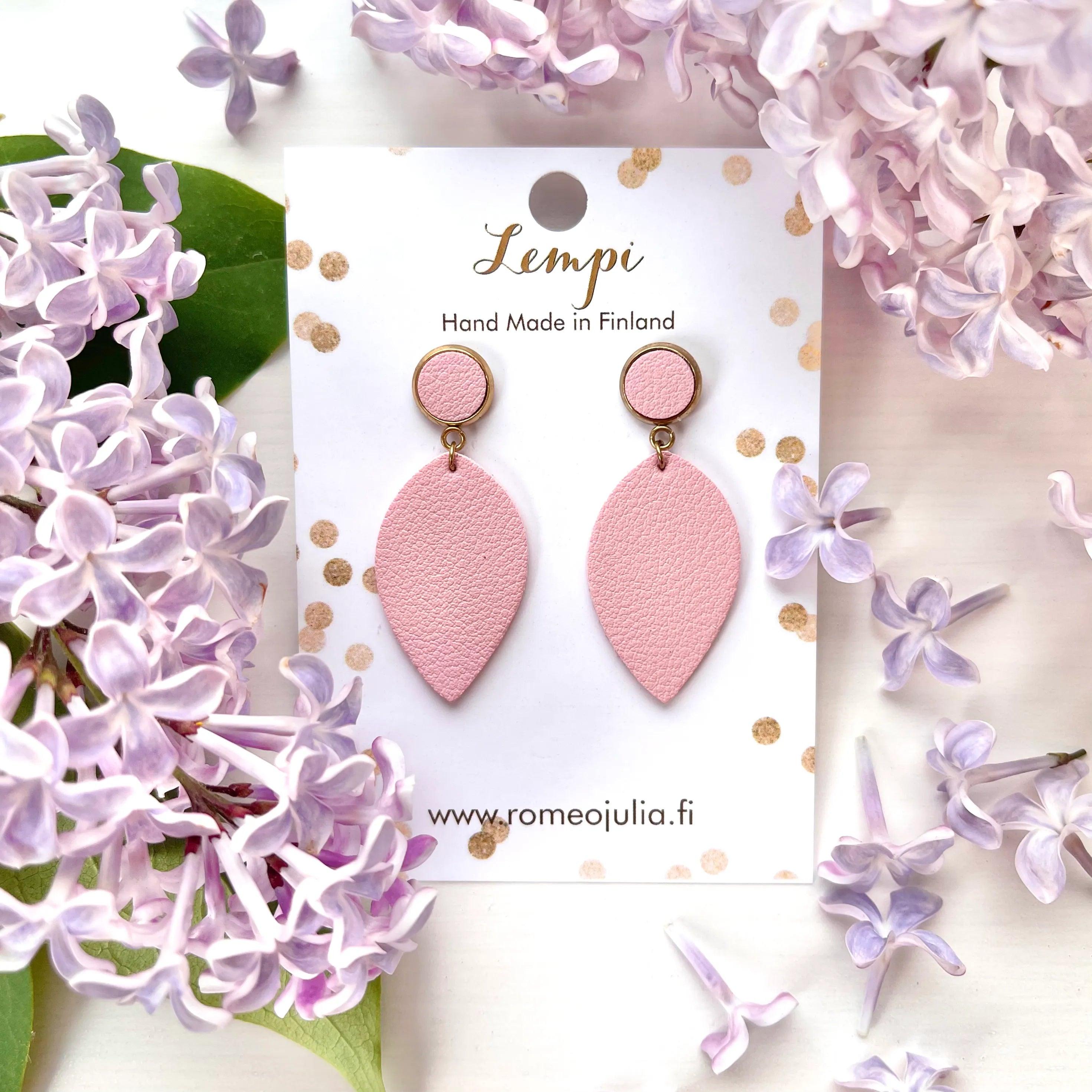 LEMPI earrings, Leaf (pink / gold)