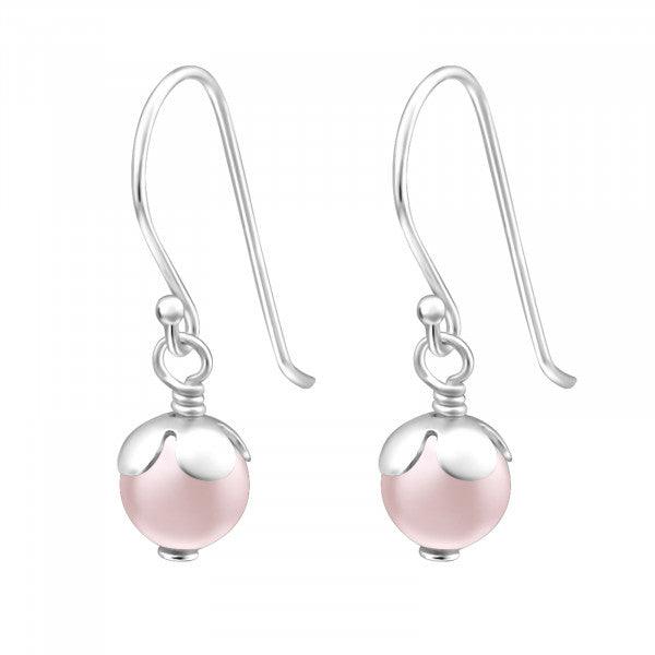 Silver earrings, Rebecka -dainty pink pearl earrings 