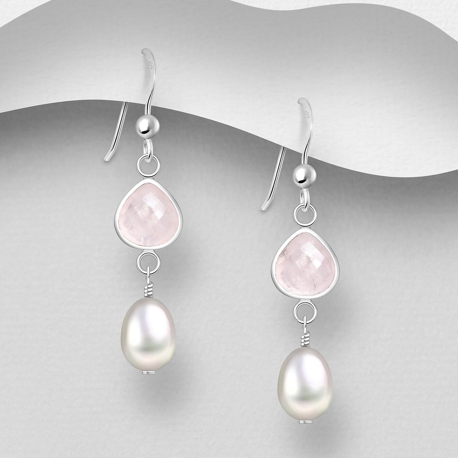 PREMIUM COLLECTION | Daniela silver earrings with rose quartz 