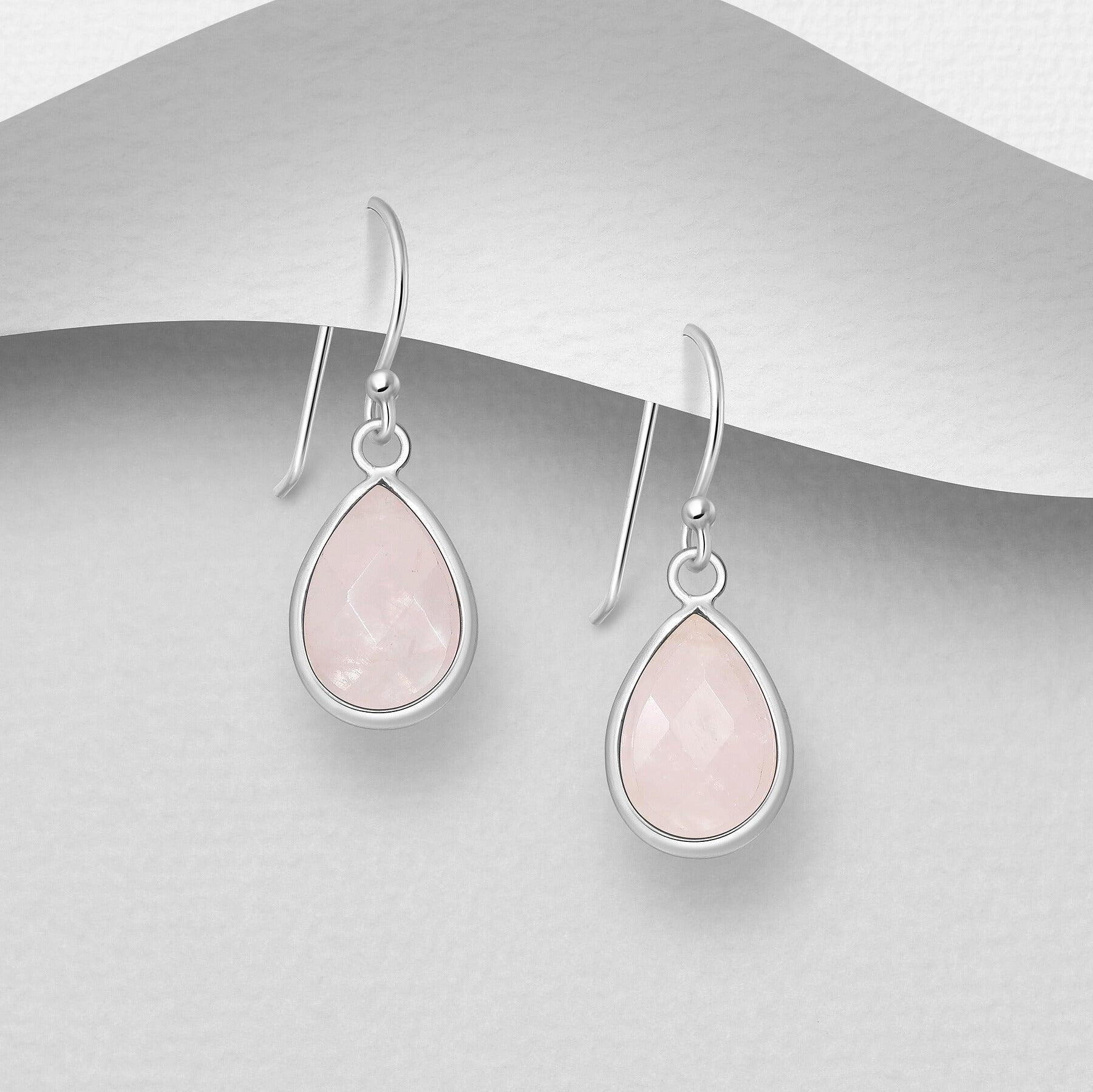 PREMIUM COLLECTION | Beata silver earrings with rose quartz drop 